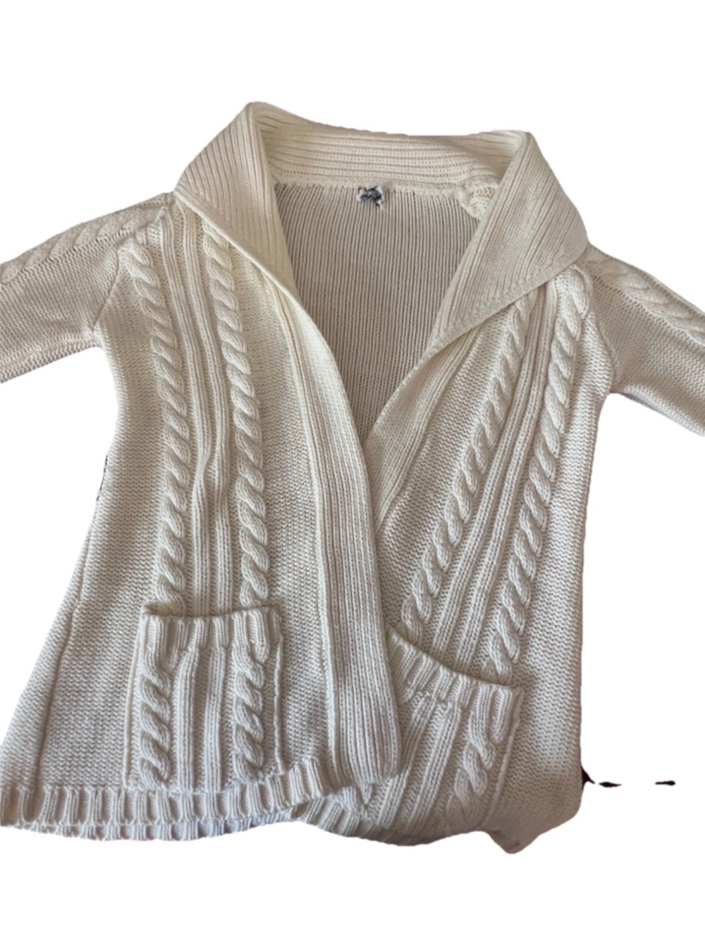 Cream Cable Knit Shawl Collar Sweater Cardigan acrylic